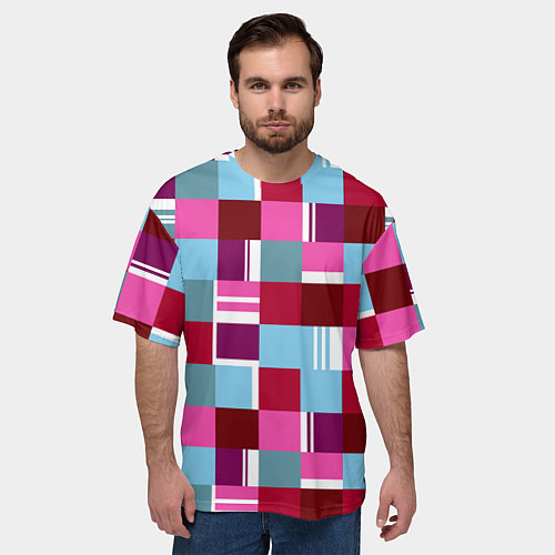 Мужская футболка оверсайз Ретро квадраты вишнёвые / 3D-принт – фото 3