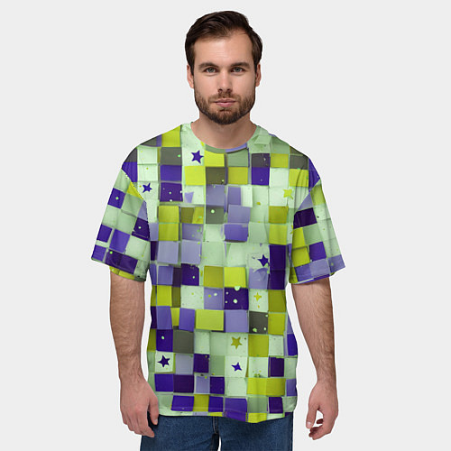 Мужская футболка оверсайз Ретро квадраты болотные / 3D-принт – фото 3