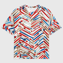 Футболка оверсайз мужская Новогодние линии синий и красный, цвет: 3D-принт