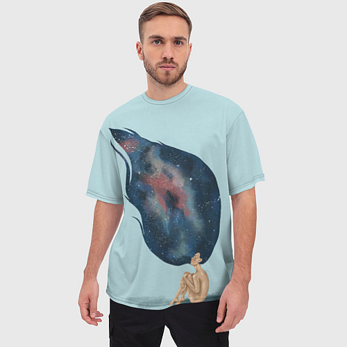 Мужская футболка оверсайз Девушка космос в волосах / 3D-принт – фото 3