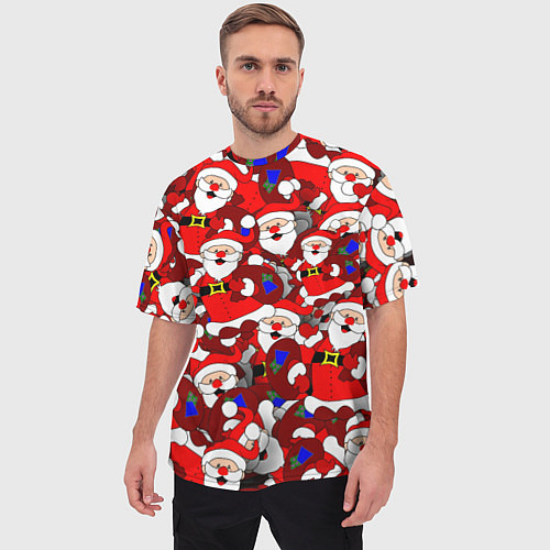 Мужская футболка оверсайз Новогодний паттерн с дедами морозами / 3D-принт – фото 3