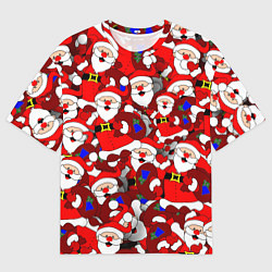 Мужская футболка оверсайз Новогодний паттерн с дедами морозами