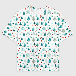 Футболка оверсайз мужская Новогодние элементы елки снежинки шарики, цвет: 3D-принт