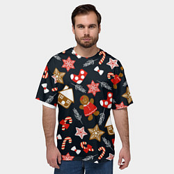 Футболка оверсайз мужская Рождественские пряники - праздничный паттерн, цвет: 3D-принт — фото 2