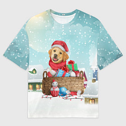 Футболка оверсайз мужская Пес в новогодних подарках, цвет: 3D-принт
