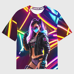 Футболка оверсайз мужская Cool girl - cyberpunk - neon glow, цвет: 3D-принт