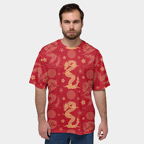 Мужская футболка оверсайз Азиатские драконы - классика / 3D-принт – фото 3