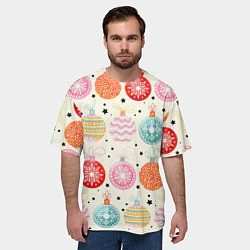 Футболка оверсайз мужская Разноцветные новогодние шары, цвет: 3D-принт — фото 2