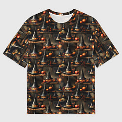 Мужская футболка оверсайз Тыквы в шляпах на хеллоуин