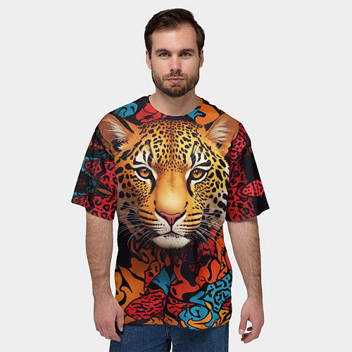 Мужская футболка оверсайз Леопард с африканскими узорами / 3D-принт – фото 3