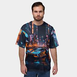 Футболка оверсайз мужская Спорткар в оранжевых тенях, цвет: 3D-принт — фото 2