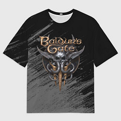 Футболка оверсайз мужская Балудрс гейт лого - черно-белый, цвет: 3D-принт
