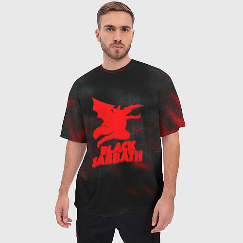 Мужская футболка оверсайз Black Sabbath краски метал / 3D-принт – фото 3