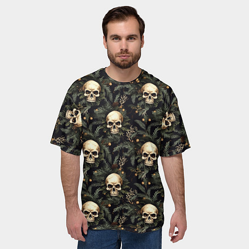Мужская футболка оверсайз Череп, шишки и хвойные ветки / 3D-принт – фото 3