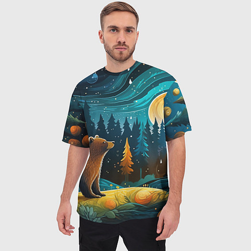 Мужская футболка оверсайз Хозяин тайги: медведь в лесу / 3D-принт – фото 3