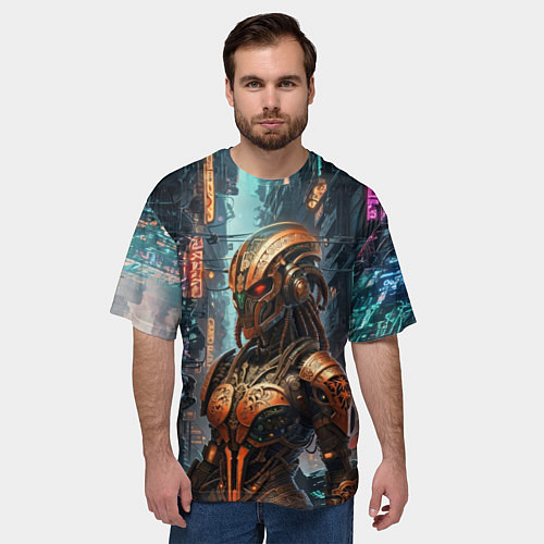 Мужская футболка оверсайз Девушка ксеноморф-киборг / 3D-принт – фото 3
