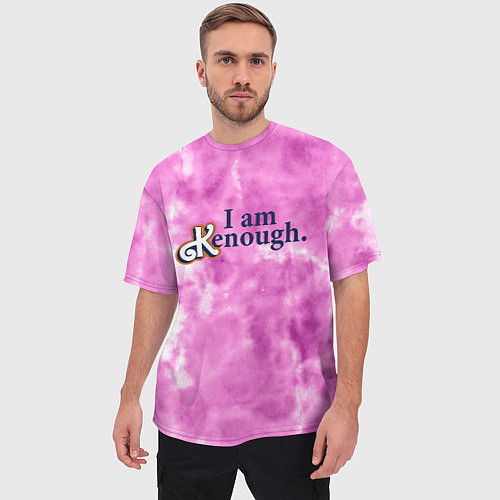 Мужская футболка оверсайз I am kenough - розовый тай-дай / 3D-принт – фото 3