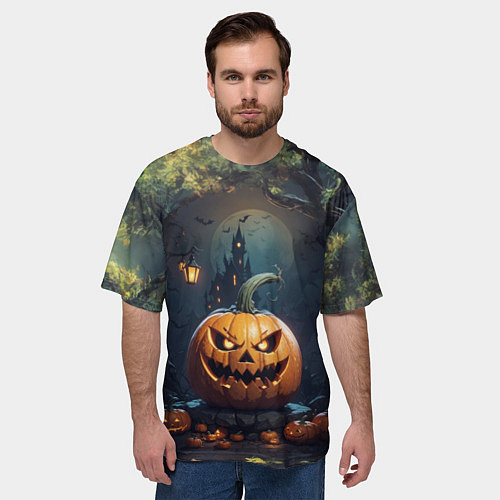 Мужская футболка оверсайз Праздничная хэллоуинская тыква / 3D-принт – фото 3