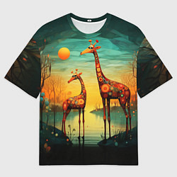 Футболка оверсайз мужская Жирафы в стиле фолк-арт, цвет: 3D-принт