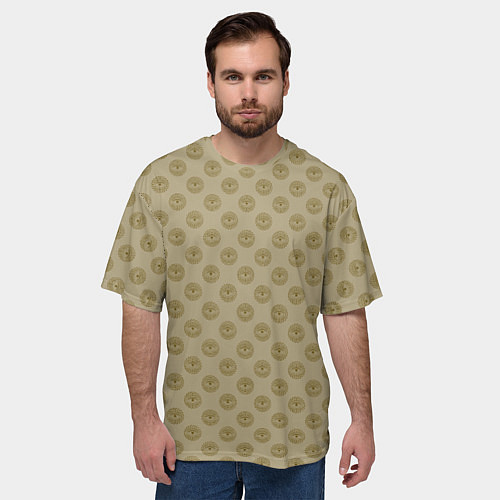 Мужская футболка оверсайз Паттерн глаз с растительным орнаментом на бежевом / 3D-принт – фото 3