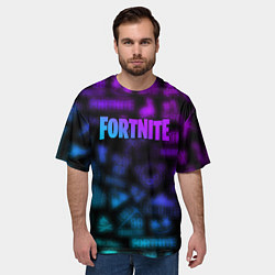 Футболка оверсайз мужская Неоновые логотипы Fortnite, цвет: 3D-принт — фото 2