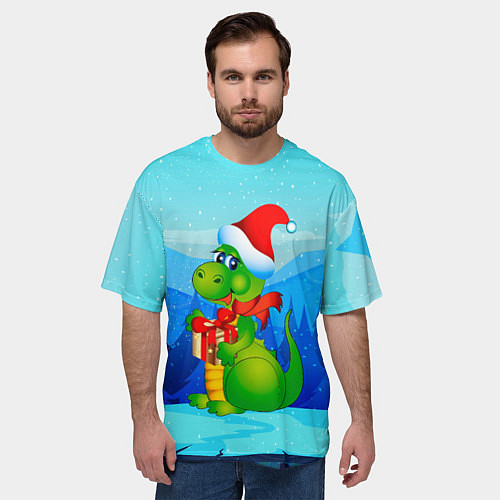 Мужская футболка оверсайз Дракон с подарком новый год / 3D-принт – фото 3