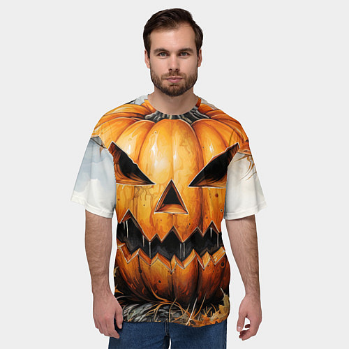 Мужская футболка оверсайз Оскал тыквы / 3D-принт – фото 3