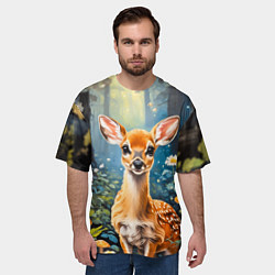 Футболка оверсайз мужская Олененок в волшебном лесу, цвет: 3D-принт — фото 2