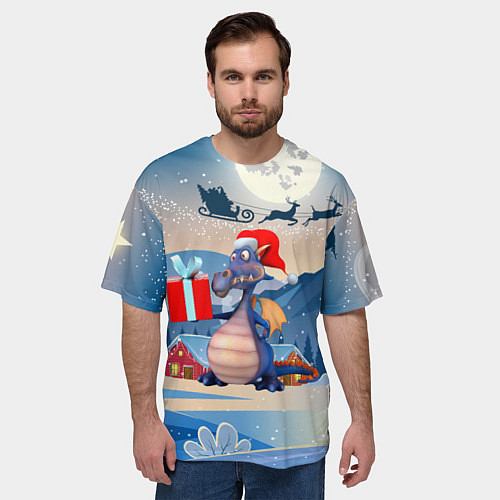 Мужская футболка оверсайз Новогодний дракон 2024 / 3D-принт – фото 3