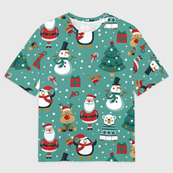 Футболка оверсайз мужская Паттерн пингвины северными медведями и оленями, цвет: 3D-принт