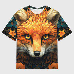 Футболка оверсайз мужская Лис в стиле фолк-арт, цвет: 3D-принт