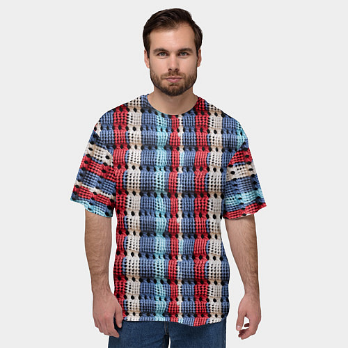 Мужская футболка оверсайз Вязаный узор разноцветные вертикальные полосы / 3D-принт – фото 3