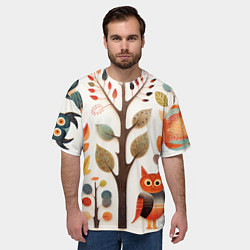 Футболка оверсайз мужская Совы в осеннем лесу в стиле фолк-арт, цвет: 3D-принт — фото 2