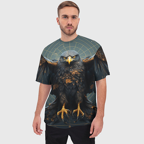 Мужская футболка оверсайз Орёл с расправленными крыльями / 3D-принт – фото 3