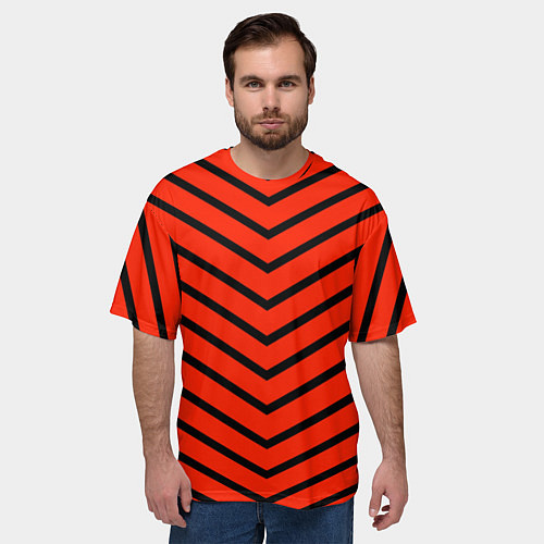 Мужская футболка оверсайз Линии стрелка красно-чёрный / 3D-принт – фото 3