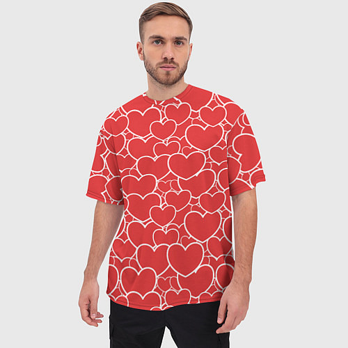 Мужская футболка оверсайз Сердечки любви / 3D-принт – фото 3