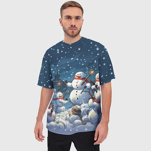 Мужская футболка оверсайз Снежный бой / 3D-принт – фото 3