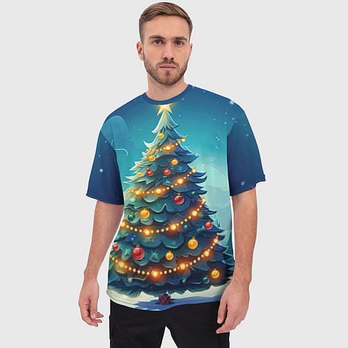 Мужская футболка оверсайз Новогодняя елка / 3D-принт – фото 3