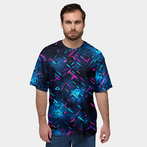 Мужская футболка оверсайз Неоновая сталь cyberpunk / 3D-принт – фото 3