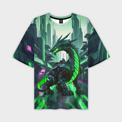 Мужская футболка оверсайз Неоновый зеленый дракон