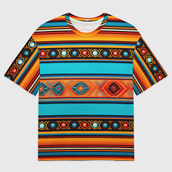 Футболка оверсайз мужская Этнический принт в горизонтальную полоску, цвет: 3D-принт