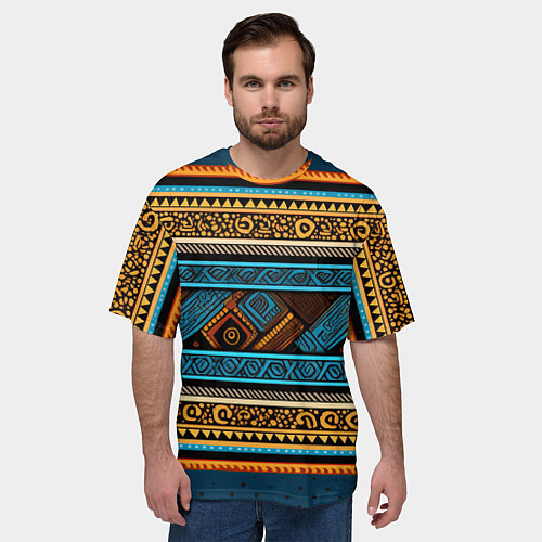 Мужская футболка оверсайз Этнический рисунок в горизонтальную полоску / 3D-принт – фото 3