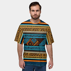 Футболка оверсайз мужская Этнический рисунок в горизонтальную полоску, цвет: 3D-принт — фото 2