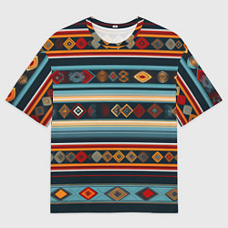 Футболка оверсайз мужская Этнический орнамент в горизонтальную полоску, цвет: 3D-принт