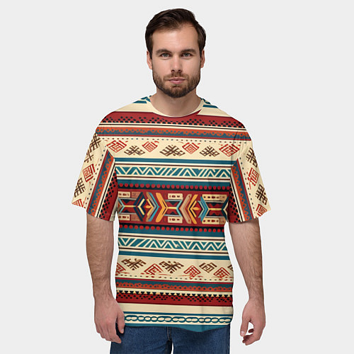 Мужская футболка оверсайз Этнический паттерн в горизонтальную полоску / 3D-принт – фото 3