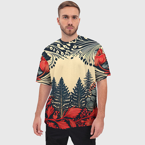 Мужская футболка оверсайз Новогодний лес / 3D-принт – фото 3