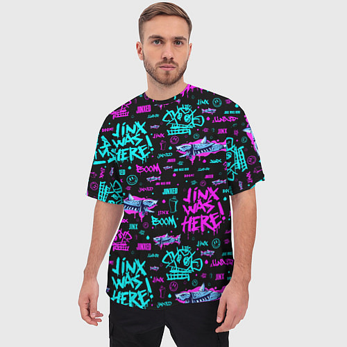 Мужская футболка оверсайз Jinx Arcane pattern neon / 3D-принт – фото 3