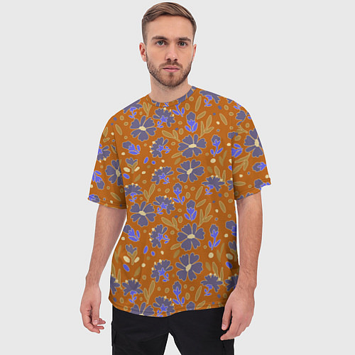 Мужская футболка оверсайз Цветы в поле коричневый цвет / 3D-принт – фото 3