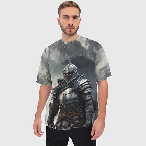 Мужская футболка оверсайз Рыцарь в туманных горах / 3D-принт – фото 3