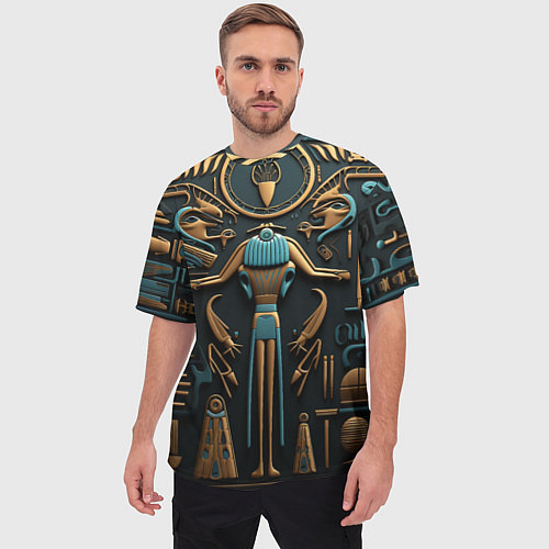 Мужская футболка оверсайз Орнамент в стиле египетской иероглифики / 3D-принт – фото 3